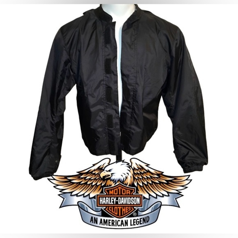 Harley Davidson Jacket Mens L Black Windbreaker Jammer Short Biker Rocker✨